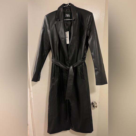 Zara FAUX LEATHER TRENCH COAT. Black. Sizes S, M. New with Tags. - Picture 10 of 11